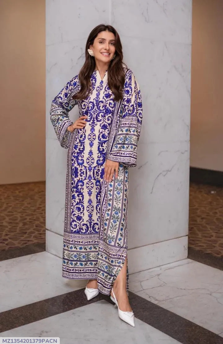 2 Pcs Women's Stitched Lawn Printed Shirt And Trouser