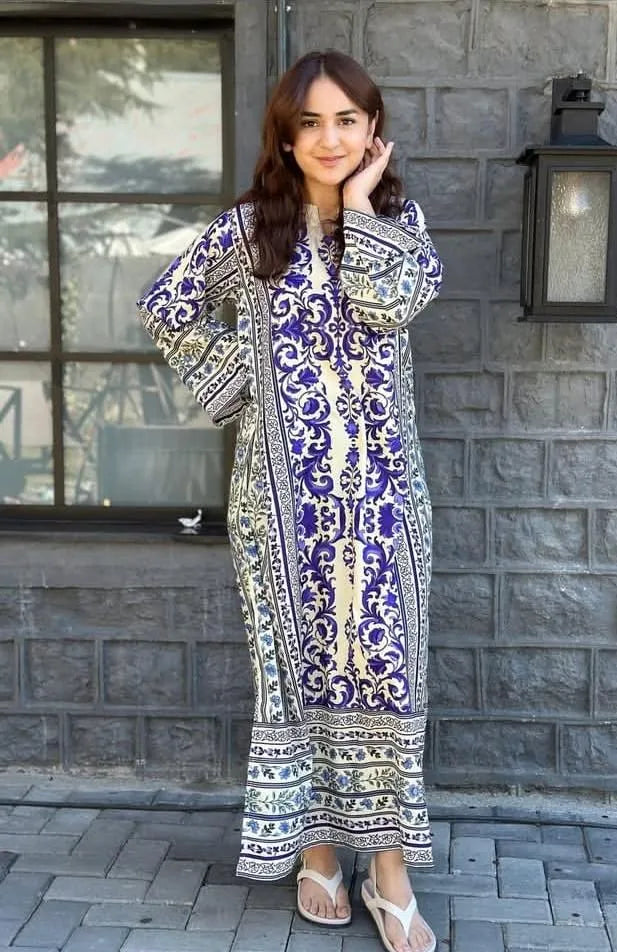 2 Pcs Women's Stitched Lawn Printed Shirt And Trouser