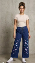 1 Pc Women's Stitched Denim Embroidered Palazzo