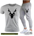 Black Antelope Head Print Track Suit Set for Men
