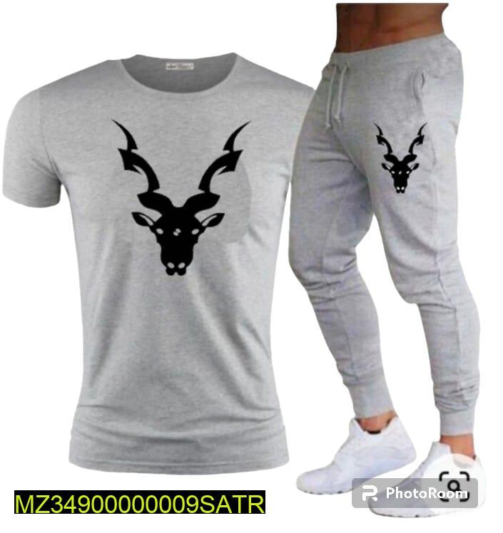 Black Antelope Head Print Track Suit Set for Men