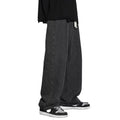 Men Dark Gray Fleece Lined Loose Pants Winter